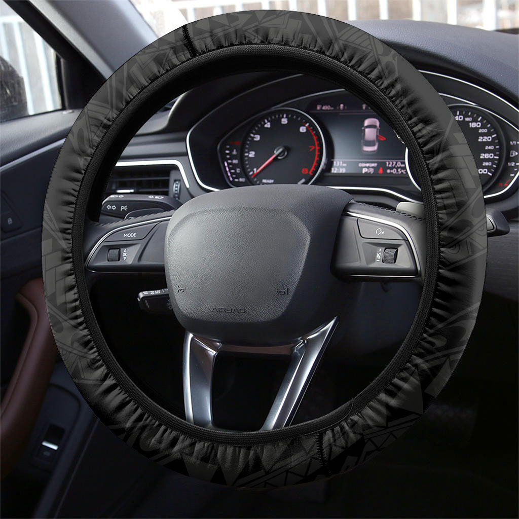 Monstera Plumeria Flowers Teal Steering Wheel Cover Polynesian Pattern