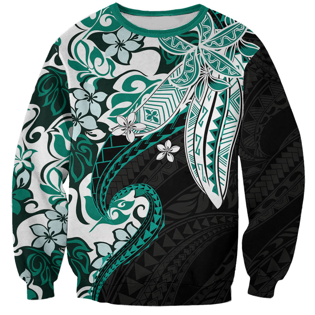 Monstera Plumeria Flowers Teal Sweatshirt Polynesian Pattern LT01 Unisex Teal - Polynesian Pride