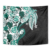 Monstera Plumeria Flowers Teal Tapestry Polynesian Pattern LT01 - Polynesian Pride