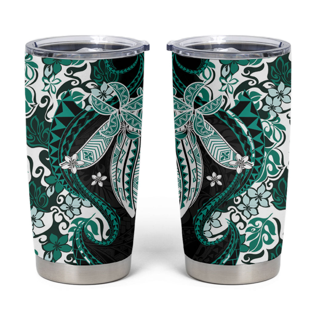 Monstera Plumeria Flowers Teal Tumbler Cup Polynesian Pattern LT01 Teal - Polynesian Pride