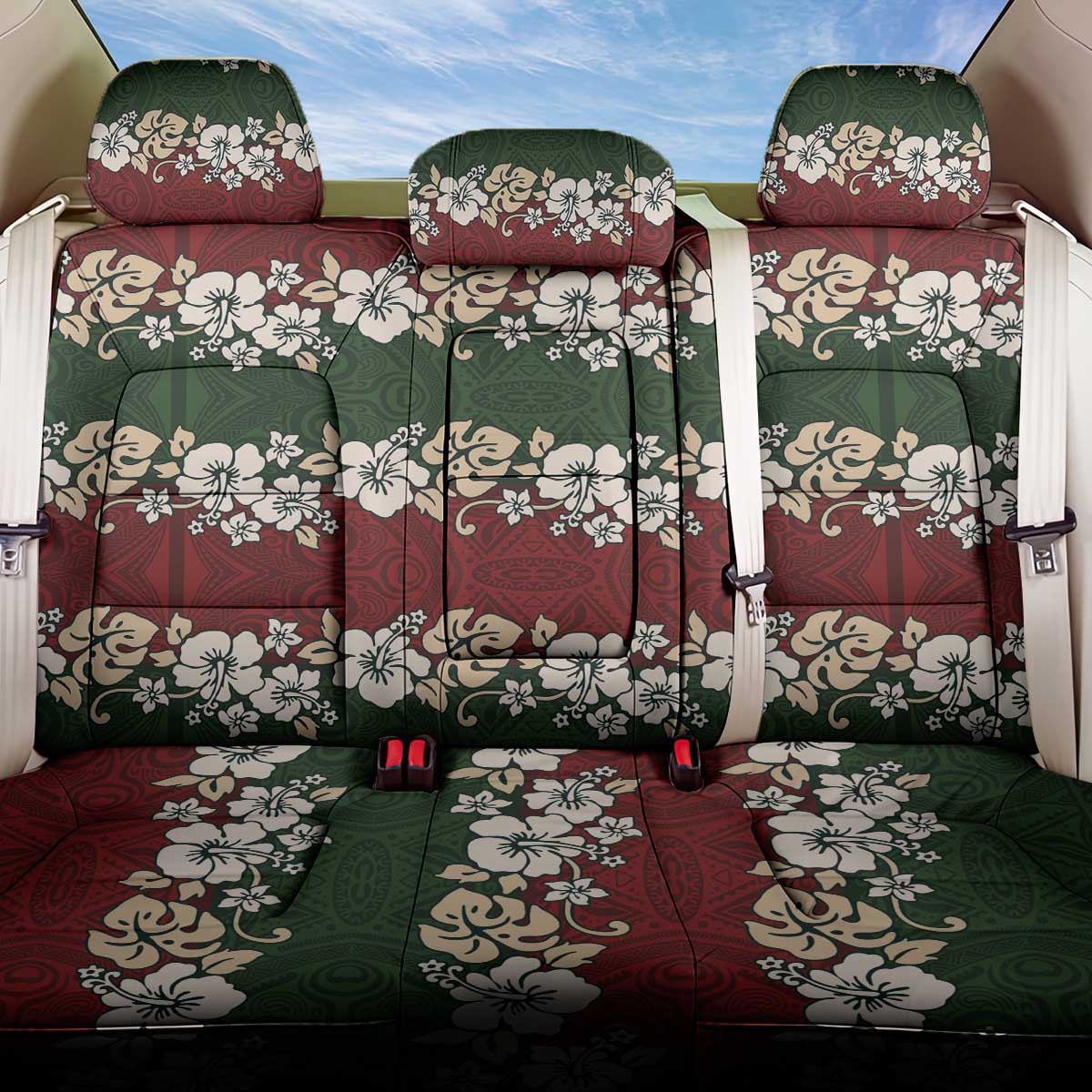 Hawaiian Hibiscus Christmas Color Back Car Seat Cover Unique LT01 One Size Red - Polynesian Pride