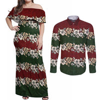 Hawaiian Hibiscus Christmas Color Couples Matching Off Shoulder Maxi Dress and Long Sleeve Button Shirt Unique