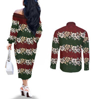 Hawaiian Hibiscus Christmas Color Couples Matching Off The Shoulder Long Sleeve Dress and Long Sleeve Button Shirt Unique LT01 - Polynesian Pride