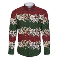 Hawaiian Hibiscus Christmas Color Family Matching Mermaid Dress and Hawaiian Shirt Unique LT01 Dad's Shirt - Long Sleeve Red - Polynesian Pride