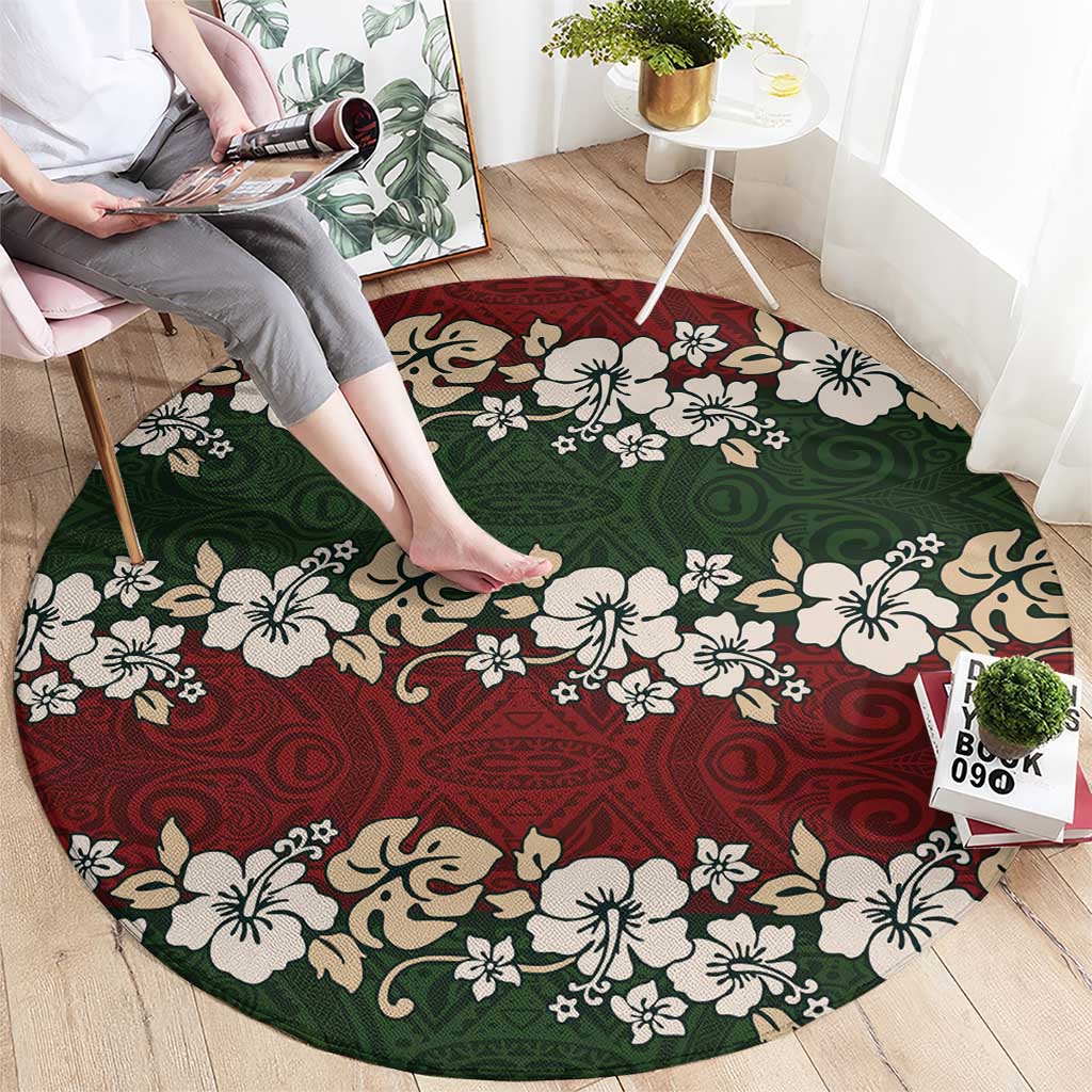 Hawaiian Hibiscus Christmas Color Round Carpet Unique LT01 - Polynesian Pride