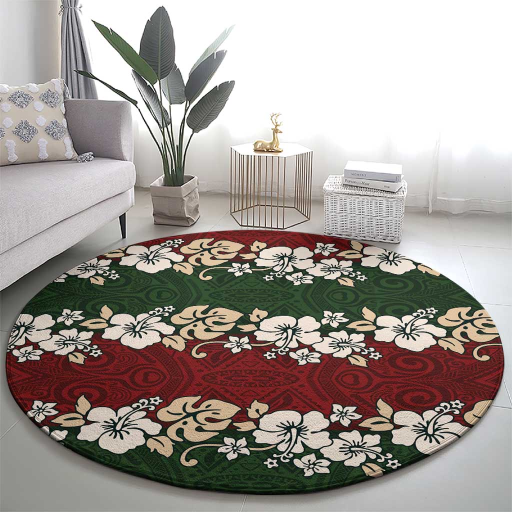 Hawaiian Hibiscus Christmas Color Round Carpet Unique LT01 - Polynesian Pride