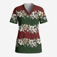 Hawaiian Hibiscus Christmas Color Scrub Top Unique - Polynesian Pride
