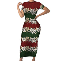 Hawaiian Hibiscus Christmas Color Short Sleeve Bodycon Dress Unique LT01 Long Dress Red - Polynesian Pride