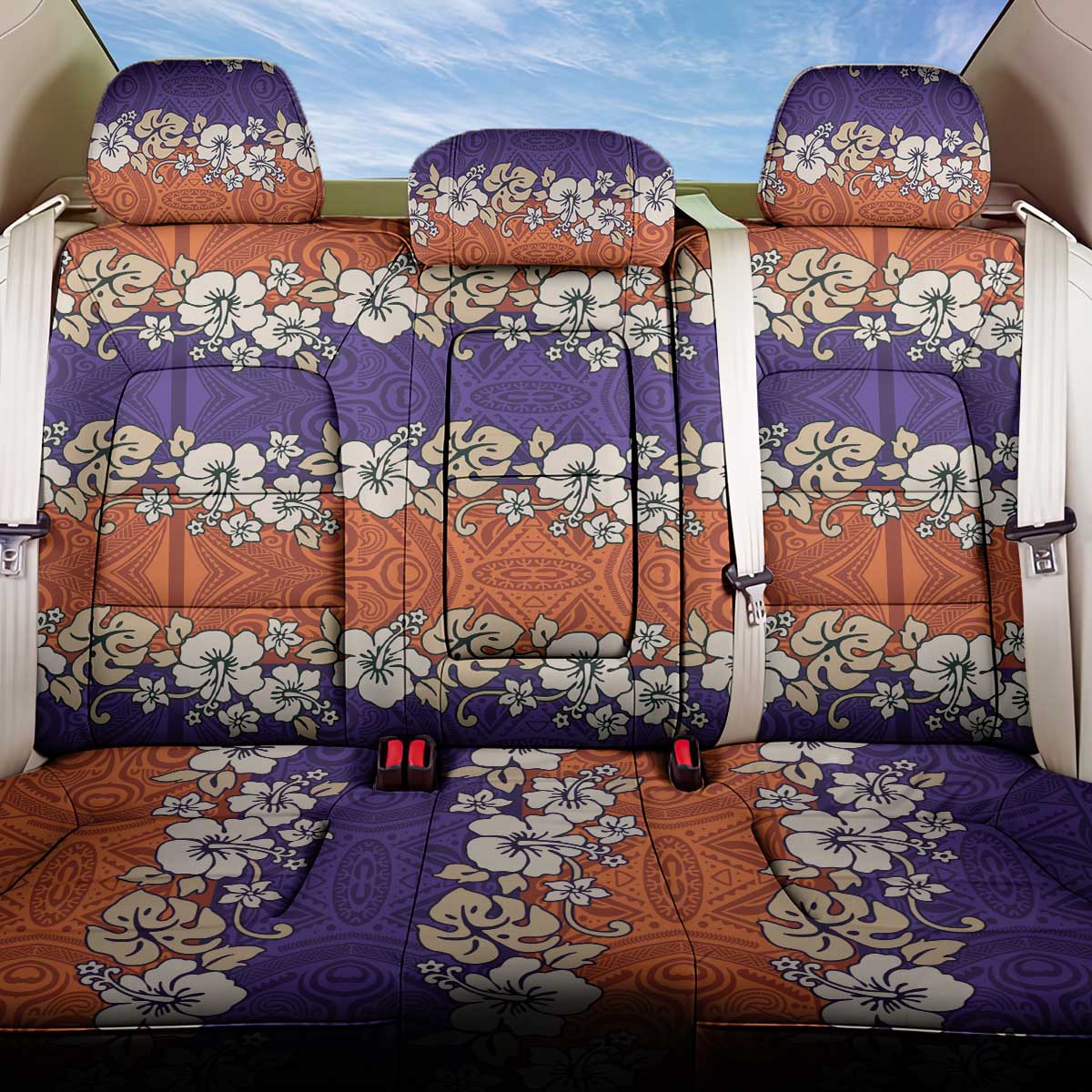 Hawaiian Hibiscus Back Car Seat Cover Orange and Purple Unique LT01 One Size Orange - Polynesian Pride