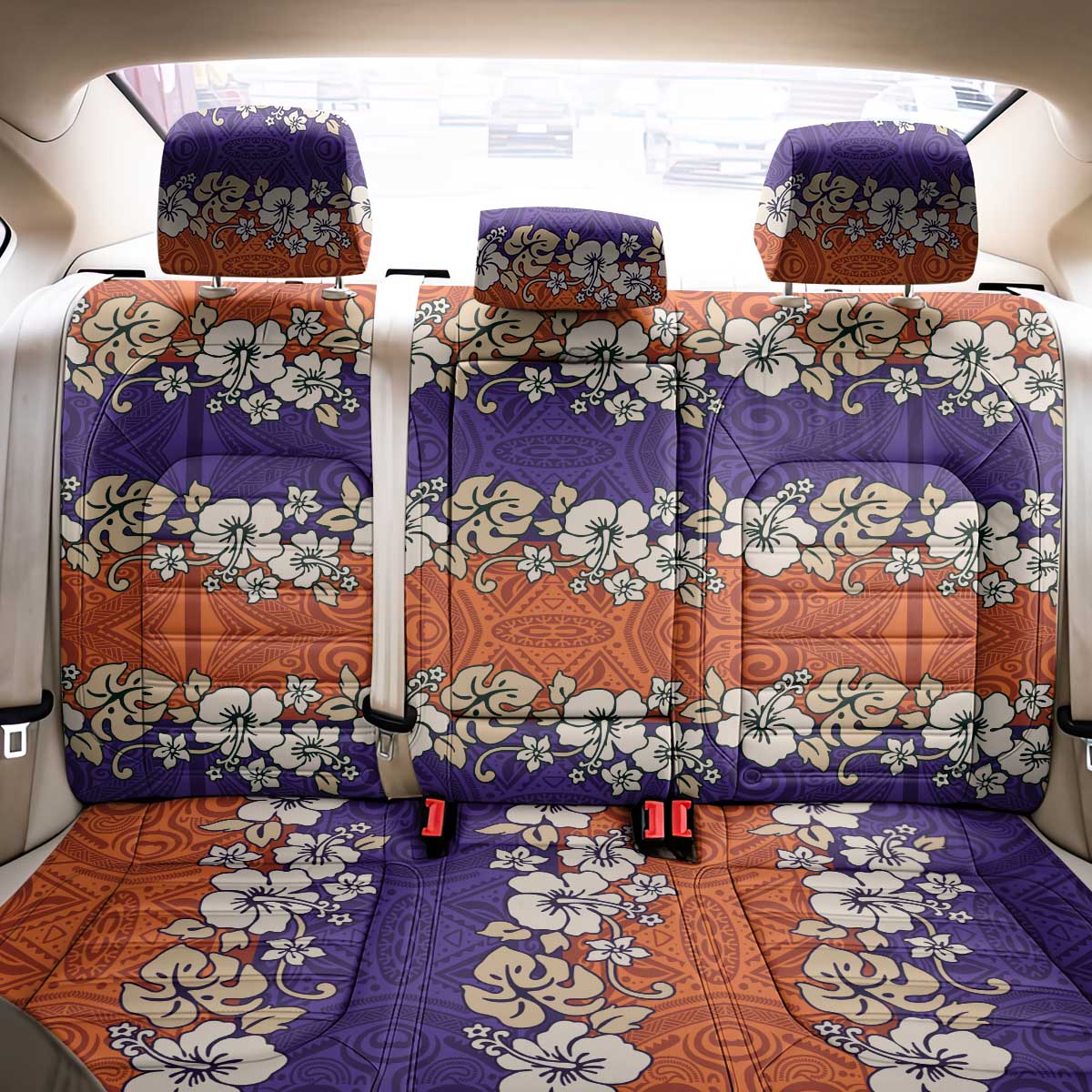 Hawaiian Hibiscus Back Car Seat Cover Orange and Purple Unique LT01 - Polynesian Pride