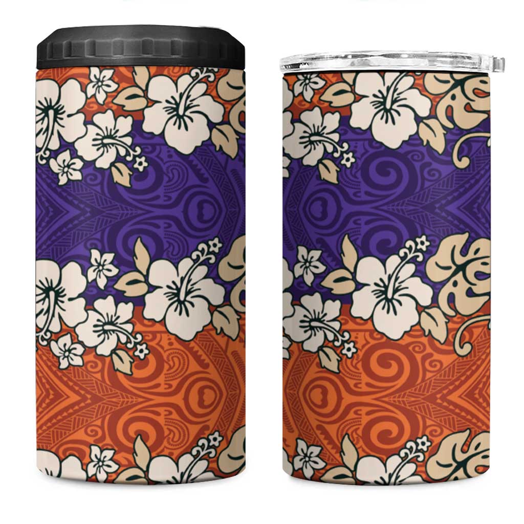 Hawaiian Hibiscus 4 in 1 Can Cooler Tumbler Orange and Purple Unique