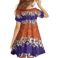 Hawaiian Hibiscus Family Matching Long Sleeve Bodycon Dress and Hawaiian Shirt Orange and Purple Unique