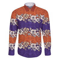 Hawaiian Hibiscus Family Matching Mermaid Dress and Hawaiian Shirt Orange and Purple Unique LT01 Dad's Shirt - Long Sleeve Orange - Polynesian Pride