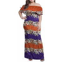 Hawaiian Hibiscus Family Matching Off Shoulder Maxi Dress and Hawaiian Shirt Orange and Purple Unique