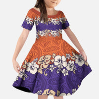 Hawaiian Hibiscus Family Matching Tank Maxi Dress and Hawaiian Shirt Orange and Purple Unique LT01 Daughter's Dress Orange - Polynesian Pride