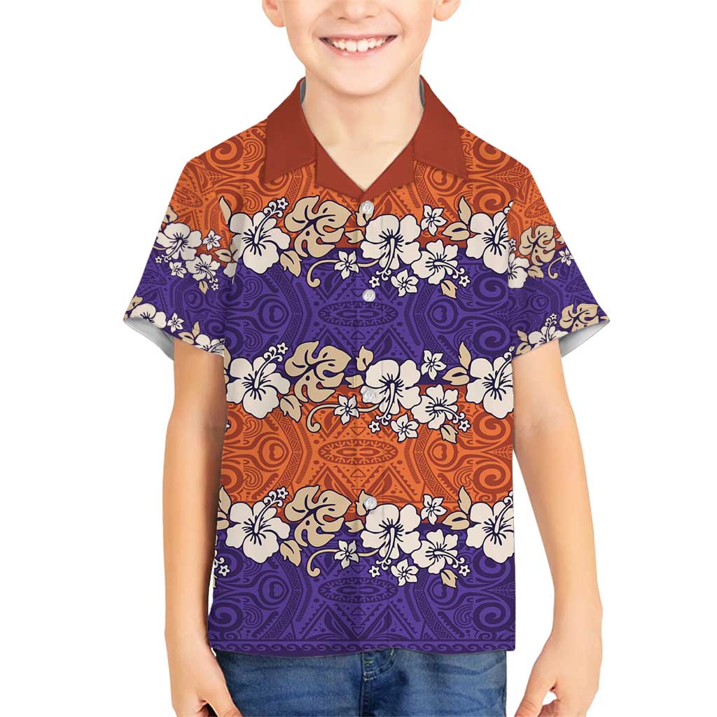 Hawaiian Hibiscus Family Matching Tank Maxi Dress and Hawaiian Shirt Orange and Purple Unique LT01 Son's Shirt Orange - Polynesian Pride