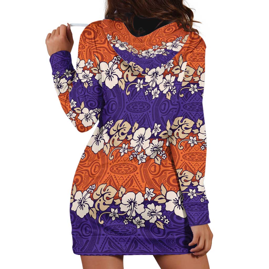 Hawaiian Hibiscus Hoodie Dress Orange and Purple Unique