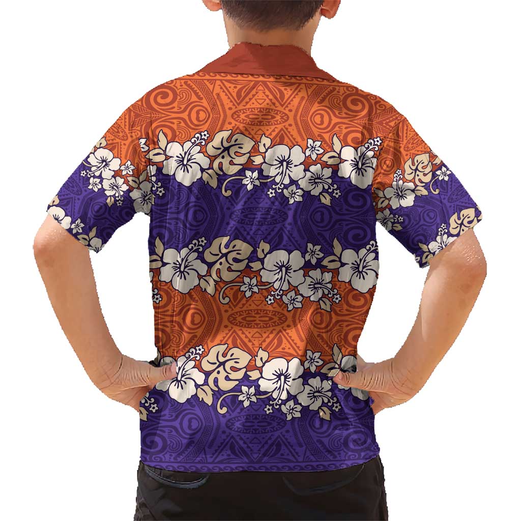 Hawaiian Hibiscus Kid Hawaiian Shirt Orange and Purple Unique