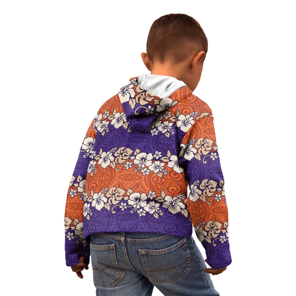 Hawaiian Hibiscus Kid Hoodie Orange and Purple Unique