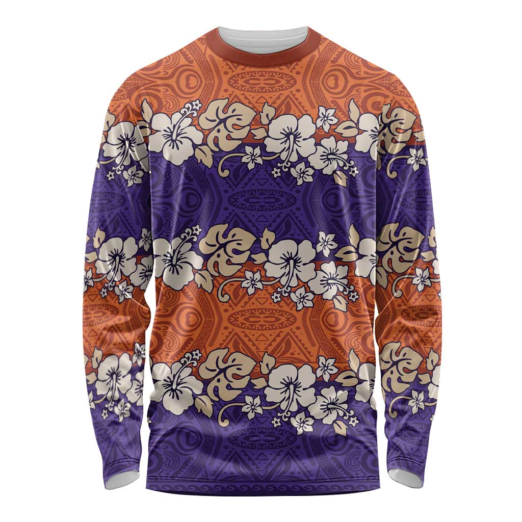 Hawaiian Hibiscus Long Sleeve Shirt Orange and Purple Unique LT01 Unisex Orange - Polynesian Pride