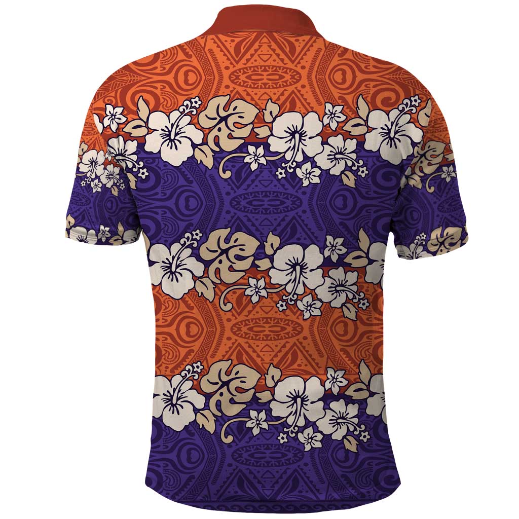 Hawaiian Hibiscus Polo Shirt Orange and Purple Unique LT01 - Polynesian Pride