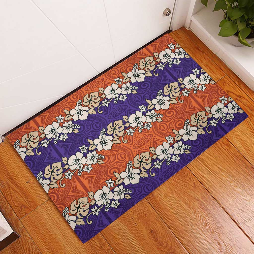 Hawaiian Hibiscus Rubber Doormat Orange and Purple Unique