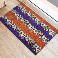 Hawaiian Hibiscus Rubber Doormat Orange and Purple Unique