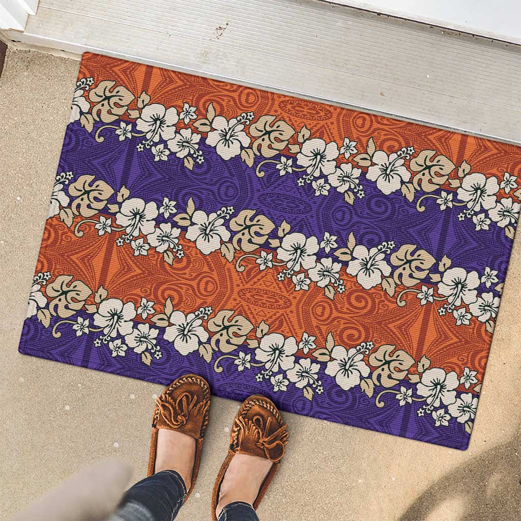 Hawaiian Hibiscus Rubber Doormat Orange and Purple Unique