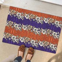Hawaiian Hibiscus Rubber Doormat Orange and Purple Unique