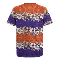 Hawaiian Hibiscus Rugby Jersey Orange and Purple Unique