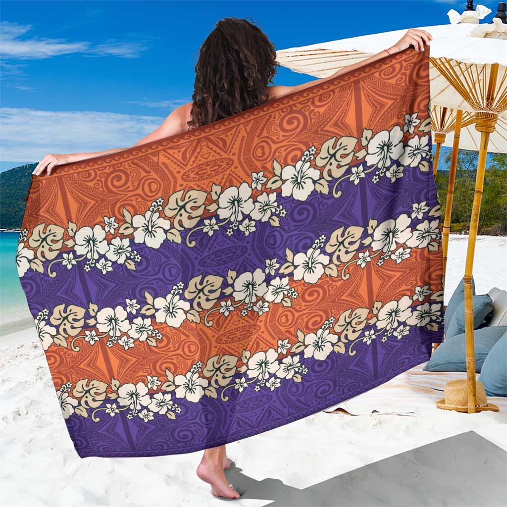 Hawaiian Hibiscus Sarong Orange and Purple Unique LT01 One Size 44 x 66 inches Orange - Polynesian Pride