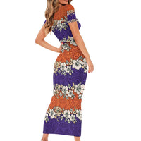 Hawaiian Hibiscus Short Sleeve Bodycon Dress Orange and Purple Unique LT01 - Polynesian Pride