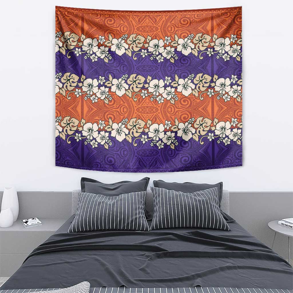 Hawaiian Hibiscus Tapestry Orange and Purple Unique