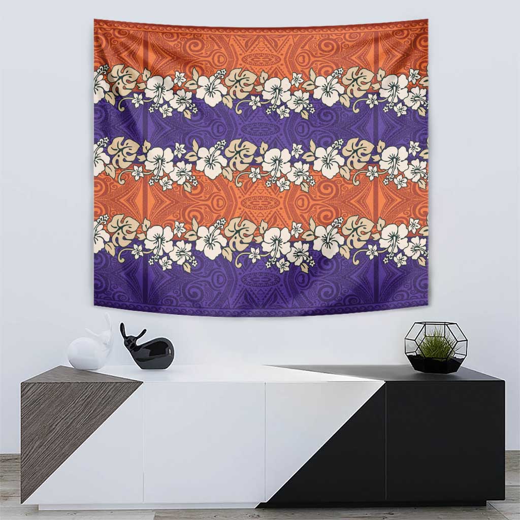 Hawaiian Hibiscus Tapestry Orange and Purple Unique