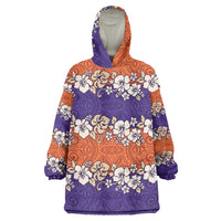 Hawaiian Hibiscus Wearable Blanket Hoodie Orange and Purple Unique
