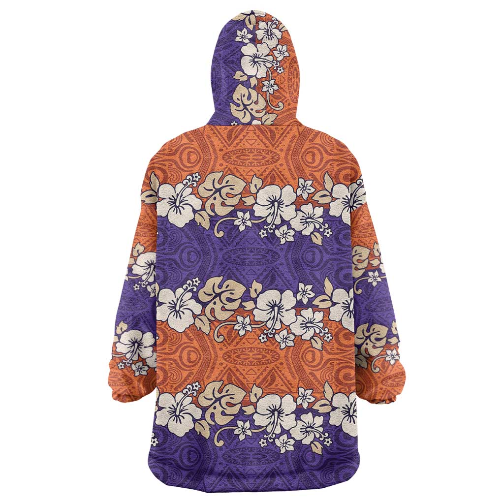 Hawaiian Hibiscus Wearable Blanket Hoodie Orange and Purple Unique