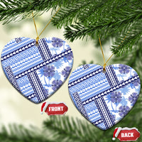 Hawaii Quilt Ceramic Ornament Kakau Polynesian Pattern Blue Version LT01 Heart Blue - Polynesian Pride