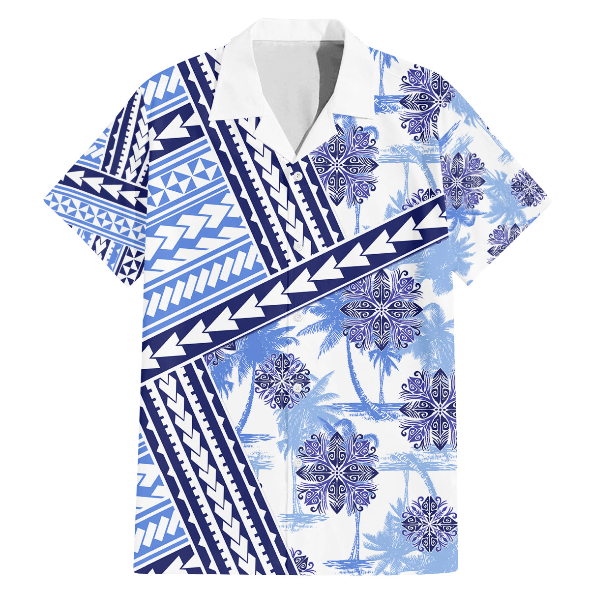 Hawaii Quilt Family Matching Mermaid Dress and Hawaiian Shirt Kakau Polynesian Pattern Blue Version LT01 Dad's Shirt - Short Sleeve Blue - Polynesian Pride