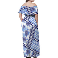 Hawaii Quilt Family Matching Off Shoulder Maxi Dress and Hawaiian Shirt Kakau Polynesian Pattern Blue Version LT01 - Polynesian Pride