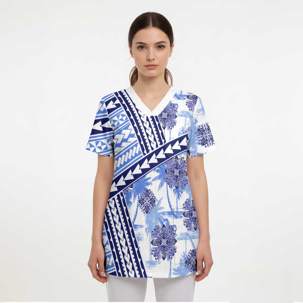 Hawaii Quilt Scrub Top Kakau Polynesian Pattern Blue Version - Polynesian Pride