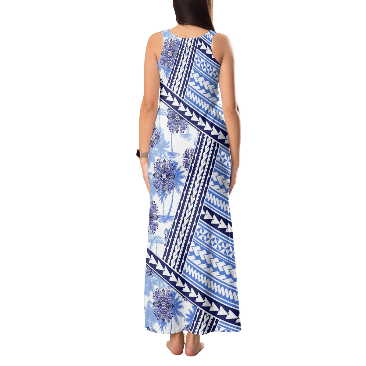 Hawaii Quilt Tank Maxi Dress Kakau Polynesian Pattern Blue Version LT01 - Polynesian Pride