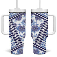 Hawaii Quilt Tumbler With Handle Kakau Polynesian Pattern Blue Version