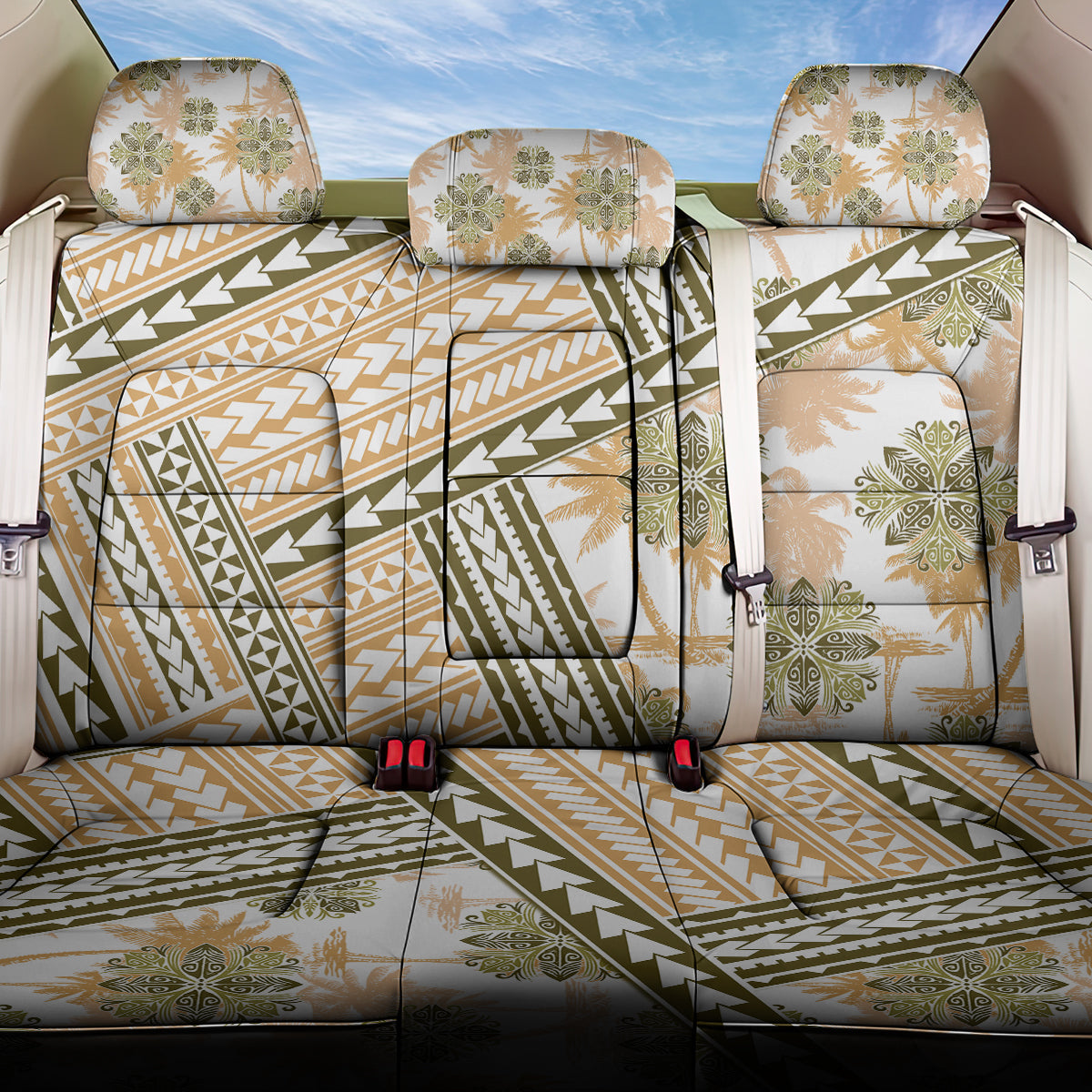 Hawaii Quilt Back Car Seat Cover Kakau Polynesian Pattern Gold Version LT01