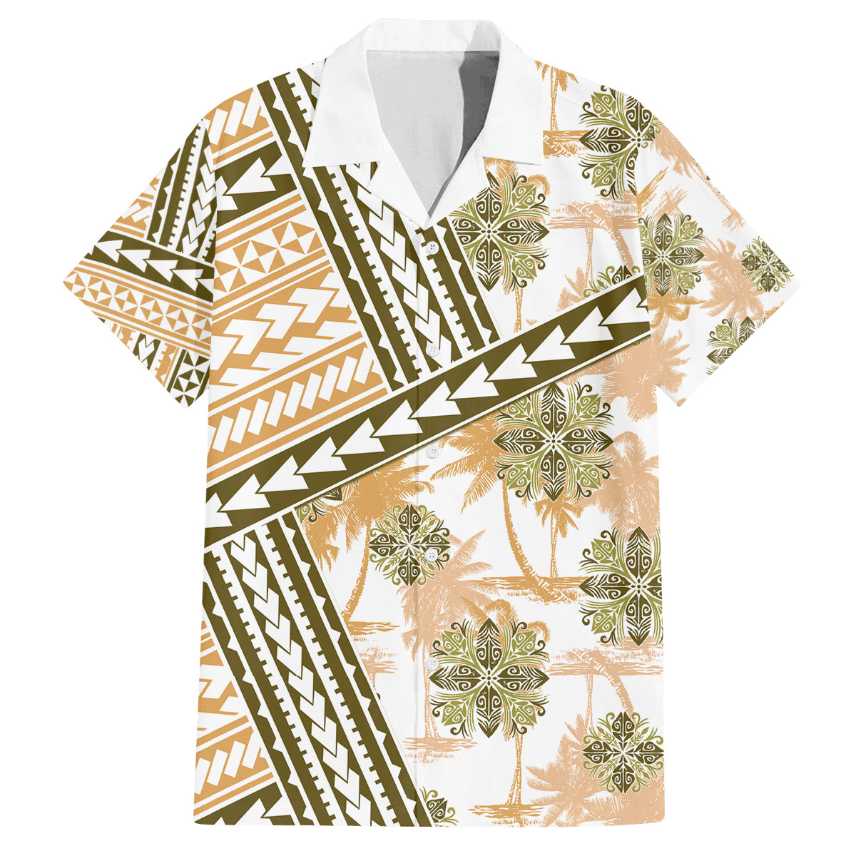 Hawaii Quilt Family Matching Puletasi Dress and Hawaiian Shirt Kakau Polynesian Pattern Gold Version LT01 Dad's Shirt - Short Sleeve Gold - Polynesian Pride