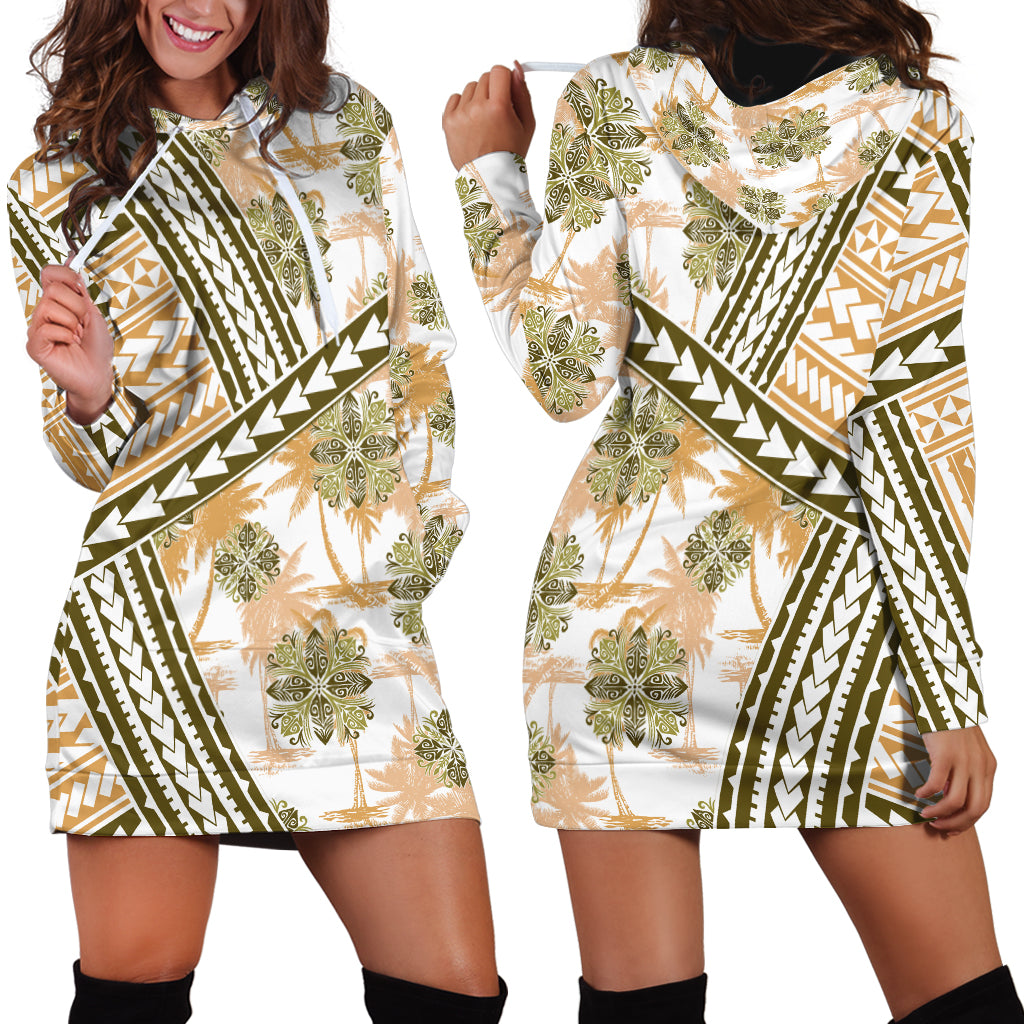 Hawaii Quilt Hoodie Dress Kakau Polynesian Pattern Gold Version LT01 - Polynesian Pride