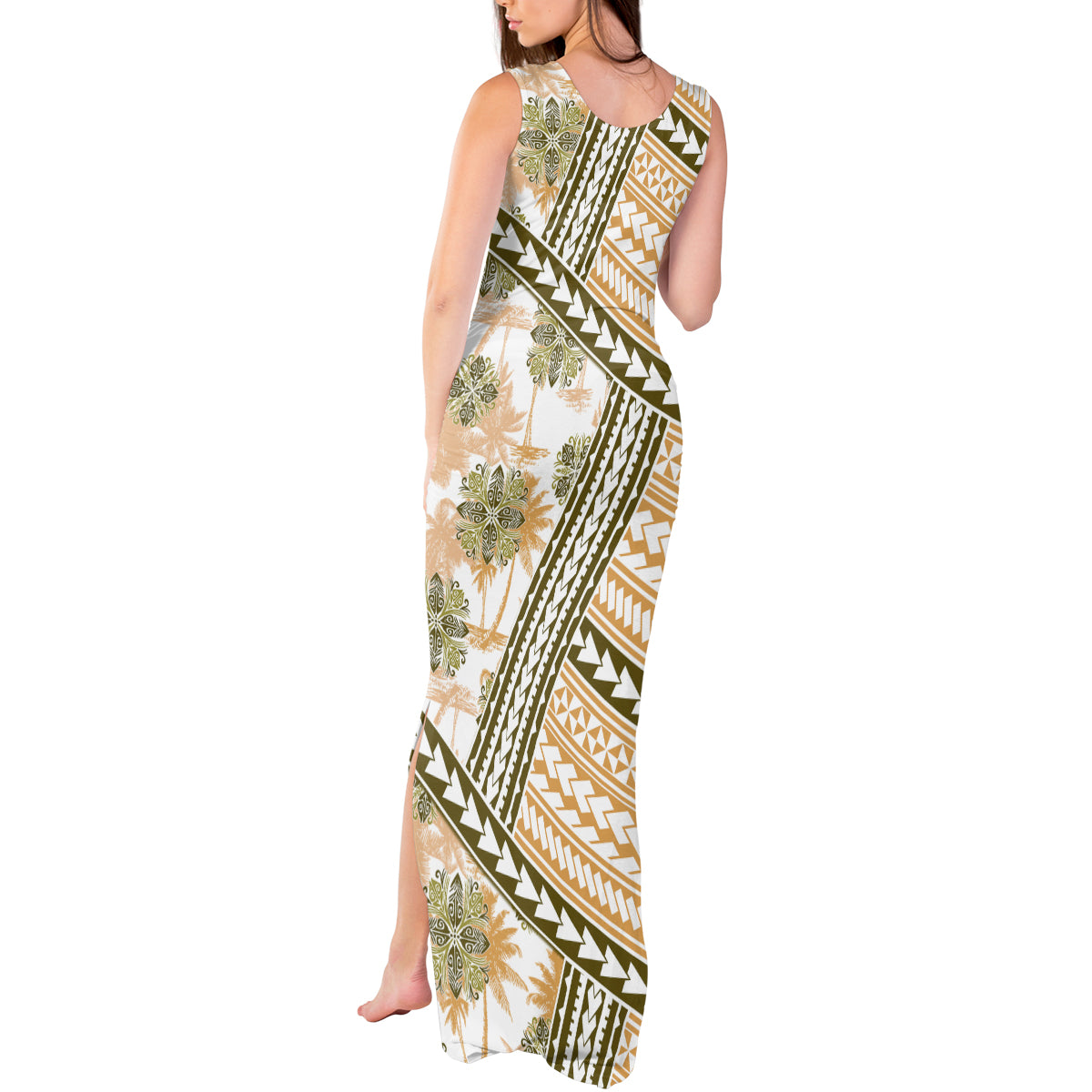 Hawaii Quilt Tank Maxi Dress Kakau Polynesian Pattern Gold Version LT01 - Polynesian Pride