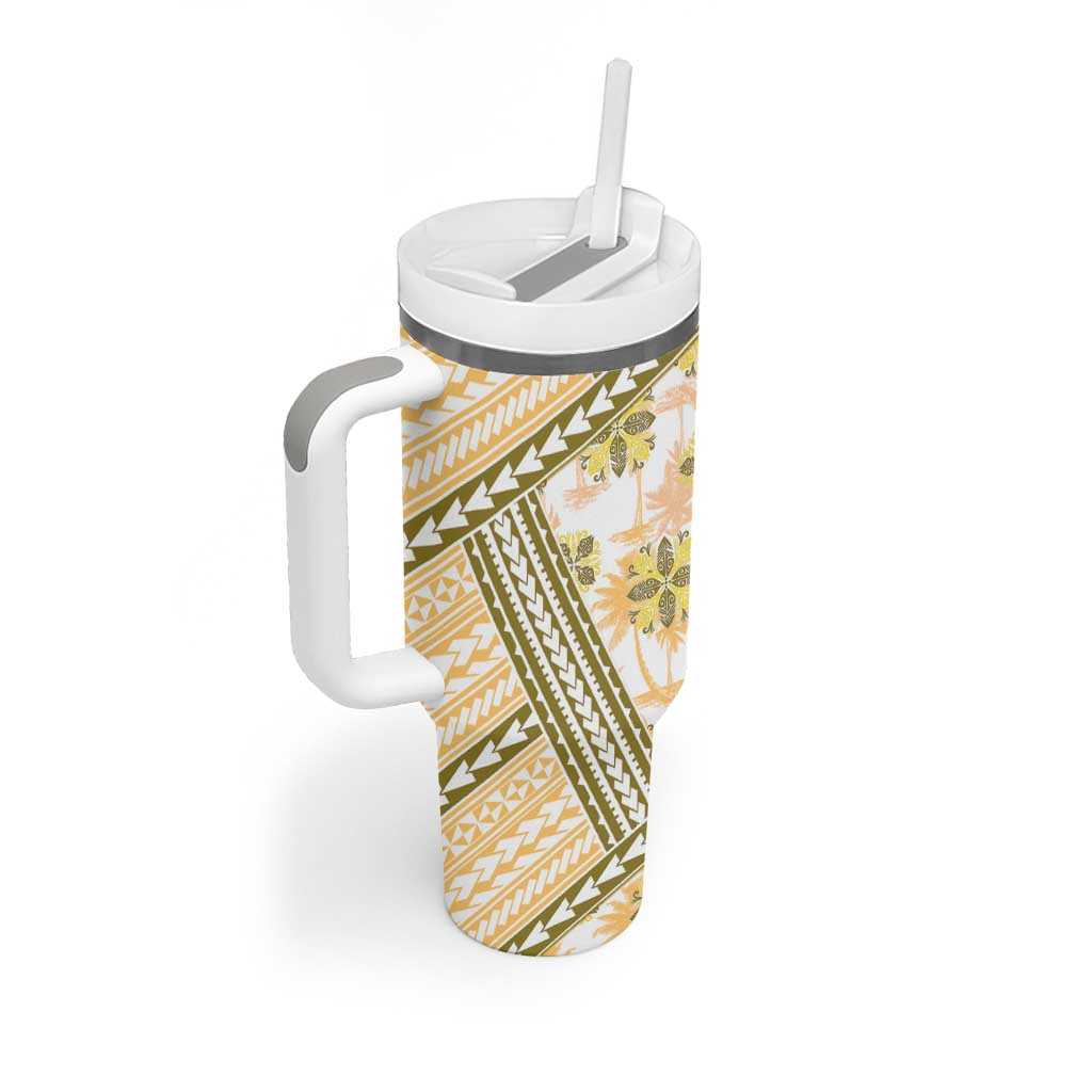 Hawaii Quilt Tumbler With Handle Kakau Polynesian Pattern Gold Version