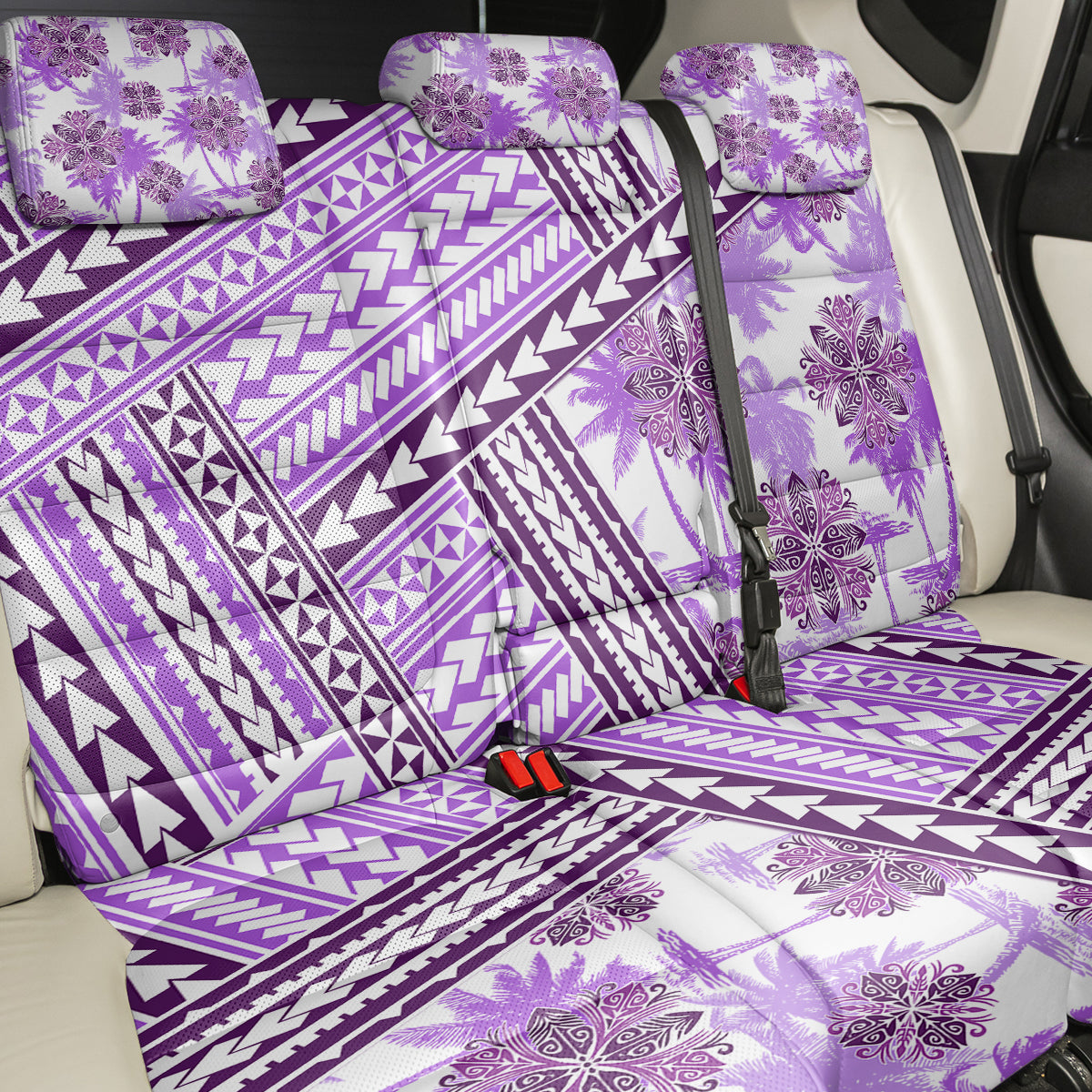 Hawaii Quilt Back Car Seat Cover Kakau Polynesian Pattern Lilac Version LT01