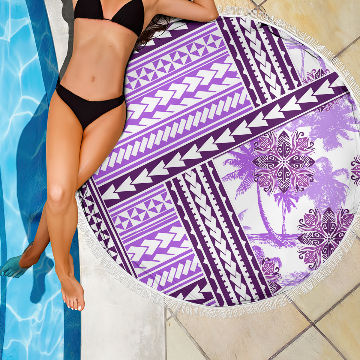 Hawaii Quilt Beach Blanket Kakau Polynesian Pattern Lilac Version LT01 - Polynesian Pride