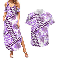Hawaii Quilt Couples Matching Summer Maxi Dress and Hawaiian Shirt Kakau Polynesian Pattern Lilac Version LT01 Purple - Polynesian Pride